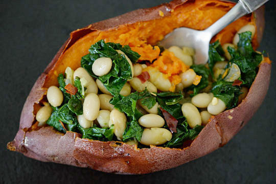 Savory Stuffed Sweet Potatoes with White Beans and Kale. Source: The Kitchn