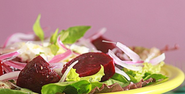 Roasted Beet, Red Onion, & Goat Cheese Salad with Honey-Oregano Vinaigrette