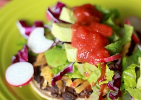 Black Bean Tostadas with Slow-Cooker Cheddar-Beer Chicken (or Not)