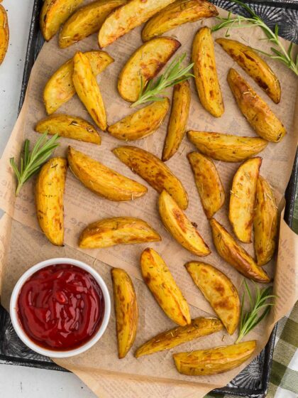 Rosemary Roasted Potatoes with ketchup