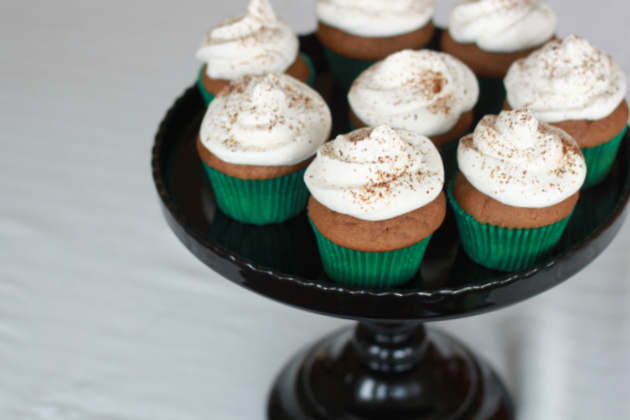 Espresso-spiked coffee cupcakes topped with the perfect companion, light-as-a-cloud Baileys whipped cream. Sprinkle some instant espresso on top, and you're good to go. I love this dessert for Saint Patrick's Day.