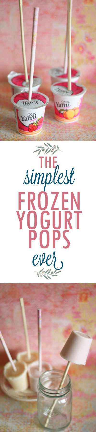 ONE ingredient! Poke a chopstick through the foil lid of a kid-sized yogurt, freeze, and voila! Delicious, healthy, and easy frozen yogurt pops - the simplest frozen yogurt pop recipe ever.