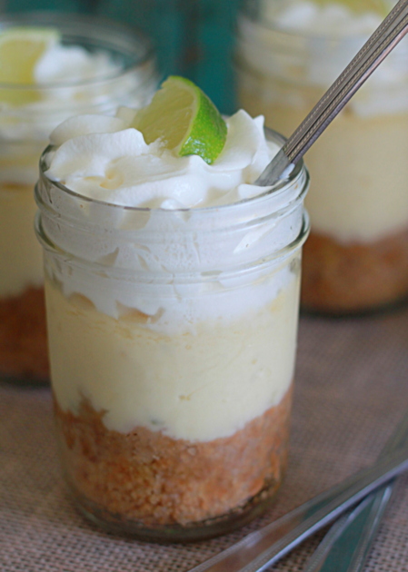 Key Lime Pie in a Jar recipe - As if creamy, cool key lime pie wasn't delicious enough in itself, there's just something about individual servings in jars that send it over the top. Perfect for potlucks and picnics.
