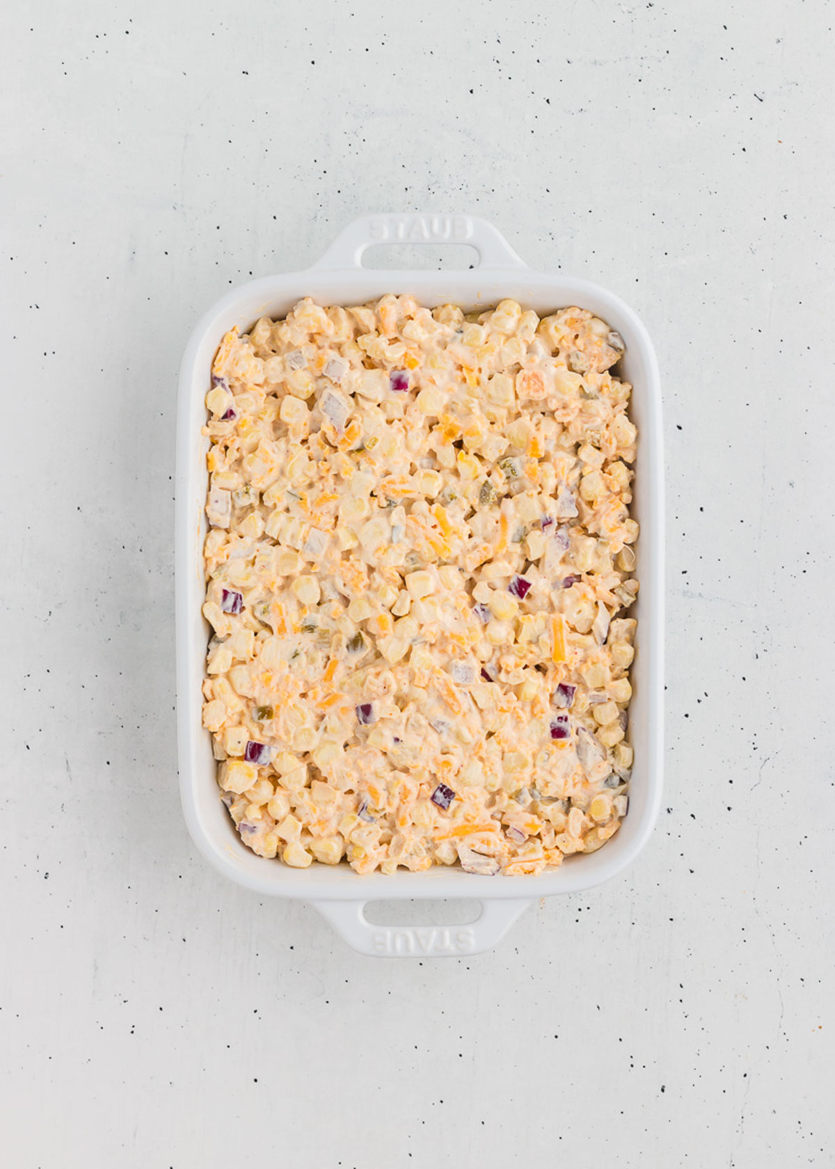 corn dip in a casserole dish