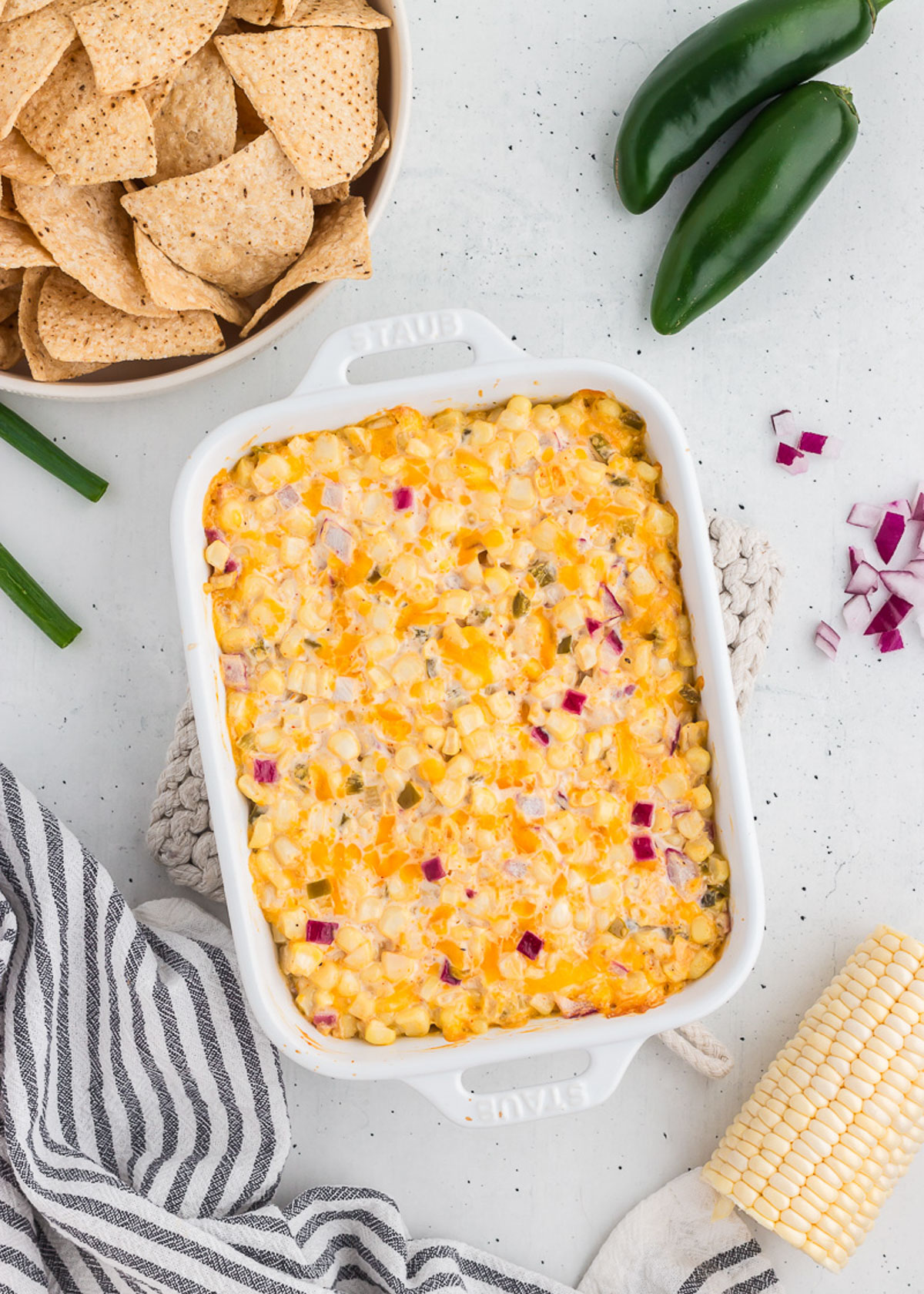 Hot Corn Dip in a casserole dish