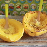 Two easy ways to cook spaghetti squash, either in the microwave or in the oven