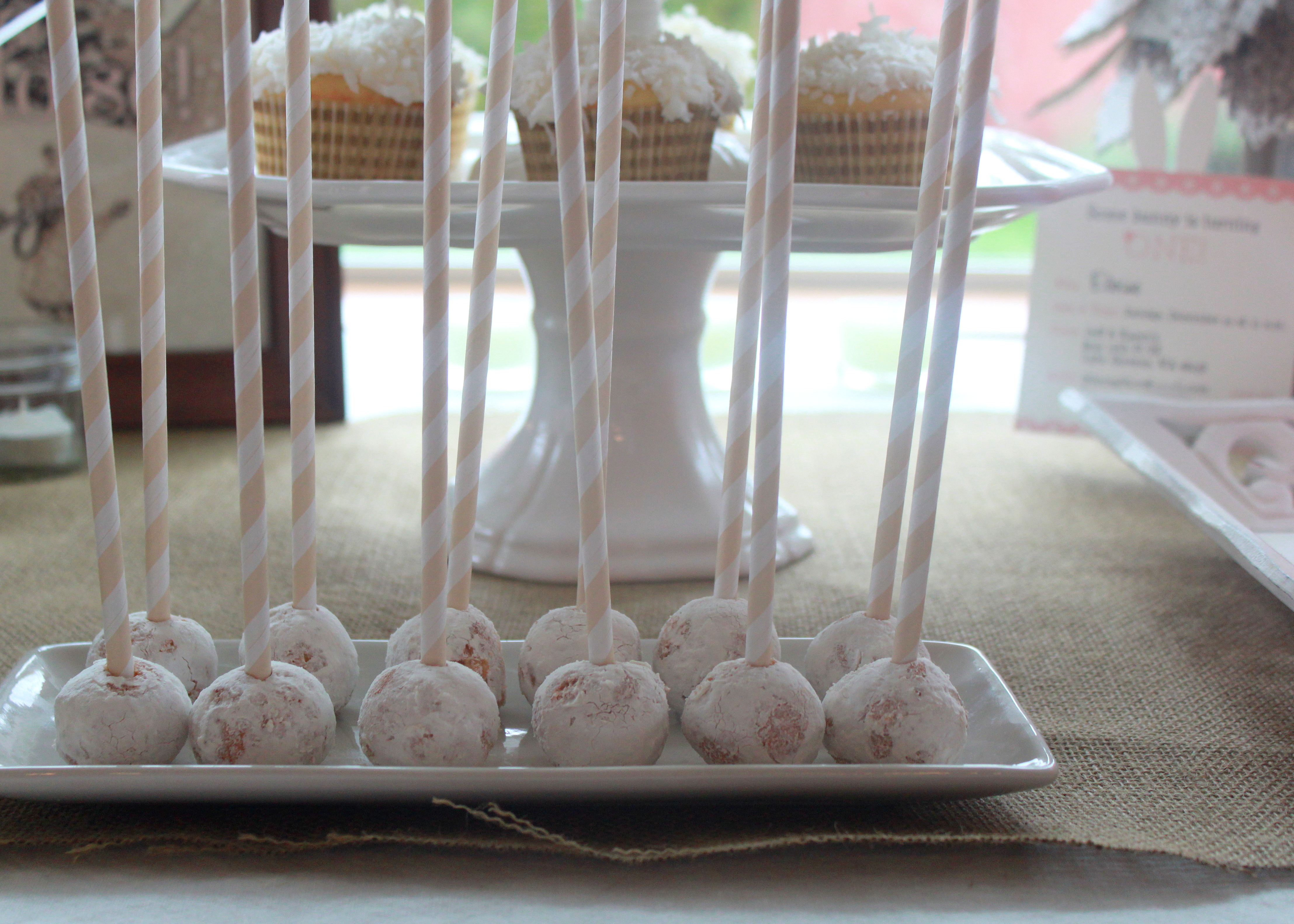 Lazy "cake pops" made with donut holes & striped paper straws | Kitchen Treaty