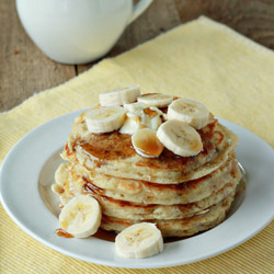 Fluffy Banana Pancakes recipe - Uber-fluffy yet moist thanks to mashed banana mixed into the batter, these pancakes make for the perfect weekend morning breakfast.