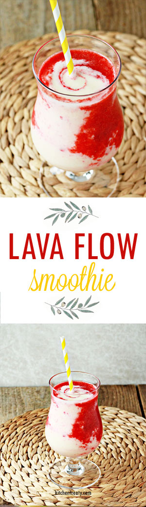Inspired by its strawberry pina colada cocktail cousin, this easy vegan Lava Flow Smoothie is sure to whisk you away to somewhere tropical - at least, in your mind.