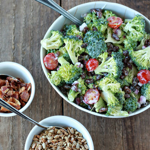 Broccoli Raisin Salad Your Way (with Optional Bacon and Sunflower Seeds) | Kitchen Treaty