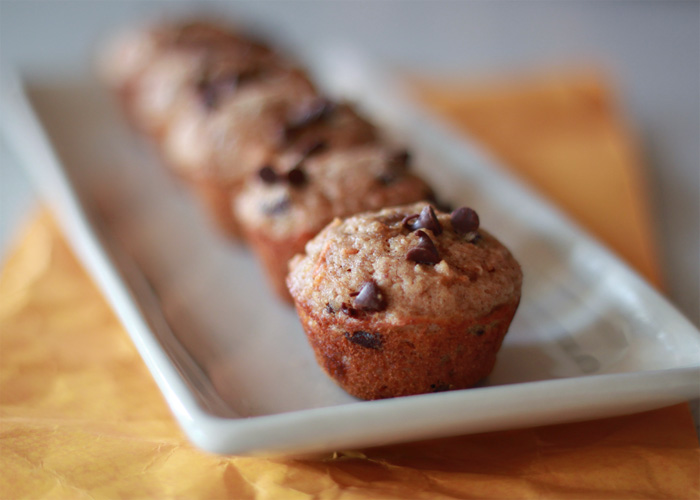 Whole Wheat Carrot Chocolate Chip Mini Muffins from kitchentreaty.com