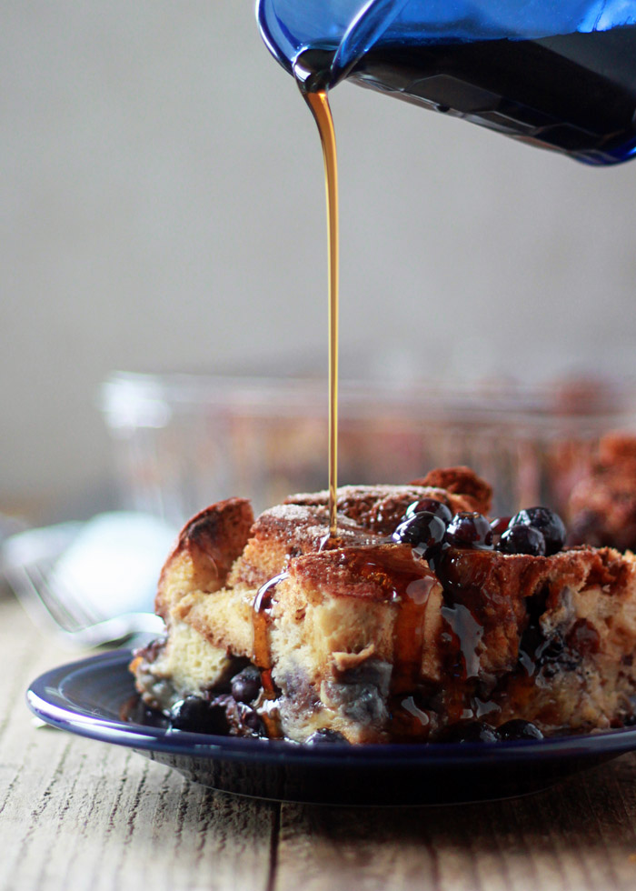 Cinnamon Blueberry Overnight French Toast recipe - cinnamon, vanilla, blueberries ... yum. Make-ahead recipes like this have been my salvation for many a holiday - and we especially love this one.