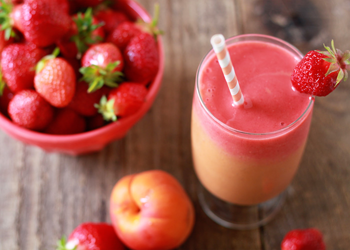 Strawberry Apricot Sunrise Smoothie recipe - A simple yet special layered smoothie that highlights summer produce at the peak of perfection.