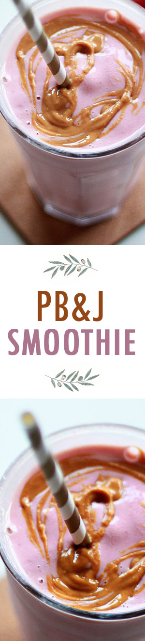 PB&J Smoothie recipe: A tasty - and surprisingly satisfying - smoothie recipe inspired by everyone's favorite sandwich, peanut butter and jelly. Vegan.