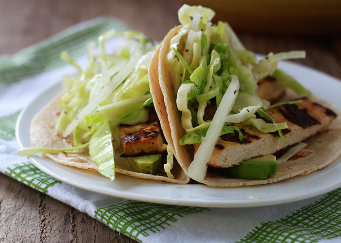 Grilled Tofu Tacos with Walla Walla Sweet Onion Slaw (and Optional Chicken)