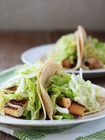 Grilled Tofu Tacos with Walla Walla Sweet Onion Slaw (and Optional Chicken)