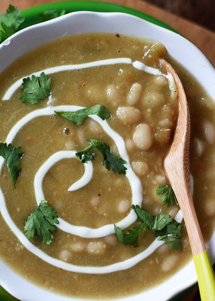 Vegetarian Chili Verde with White Beans (and optional chicken for the meat-eaters)