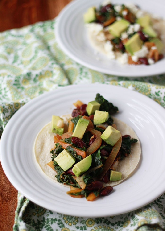 Beans and Greens Tacos recipe - Made with kidney beans and rainbow chard, these hearty tacos are pretty much the perfect weeknight meal.