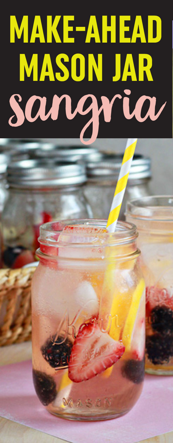 Make-Ahead Mason Jar Sangrias - personal, individually-portioned berry-lemon sangrias made and served in the very same jar! Just add ice, soda, and a straw.