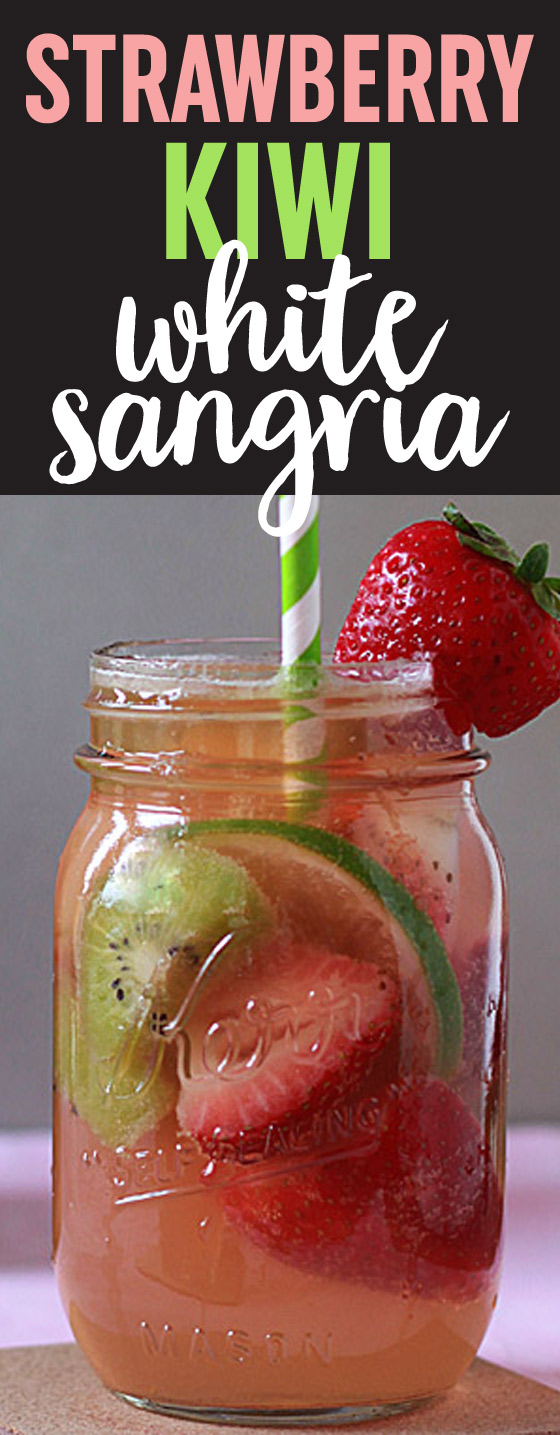 Strawberry-Kiwi White Sangria recipe! Love this refreshing pink summer sangria.
