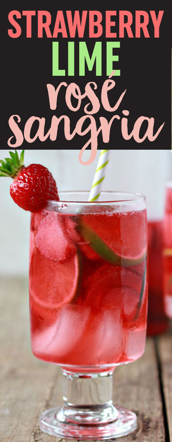 Strawberry Lime Rosé Sangria recipe - This light, refreshing, and simple sangria is perfect for sipping on a toasty summer afternoon. The bright ruby-red hue is compliments of starting with a nice pink rose wine, and then soaking strawberries in it. Lime adds a zesty bite, rum gives it a bit more potency, and lemon-lime soda mellows the whole thing out and makes it entirely too drinkable.
