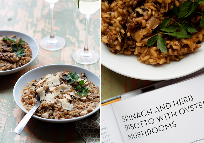 Spinach and Herb Risotto with Oyster Mushrooms - Special-occasion-worthy risotto, three different ways. Vegan, vegetarian, or meaty - no matter which way you choose, this risotto is packed with flavor. 