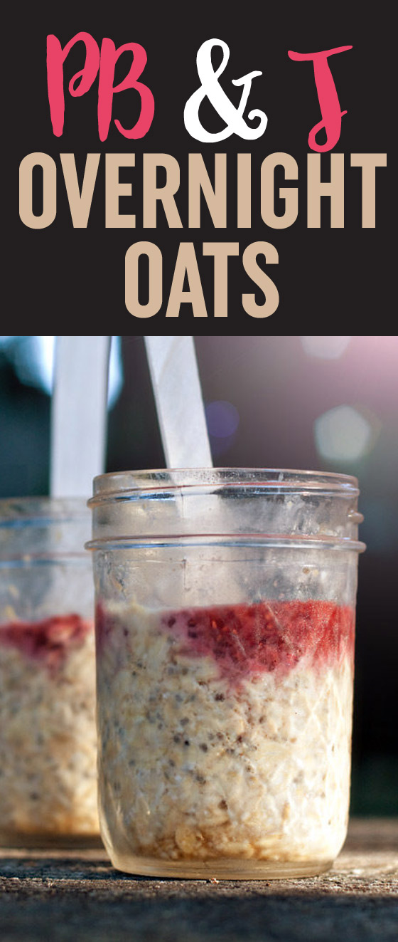 PB&J Overnight Oats - Stir up a few simple ingredients the night before and breakfast is waiting the next day! This version of overnight oats amps up the protein (and deliciousness) with a dollop of peanut butter. So handy to have a few jars of these waiting in the fridge - or, when we're camping, the ice chest!