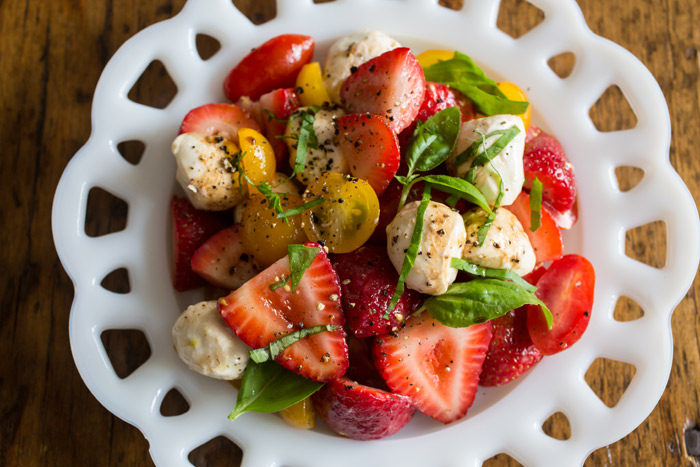 Strawberry Caprese Salad recipe - make caprese even more special with a strawberry surprise. (vegetarian)