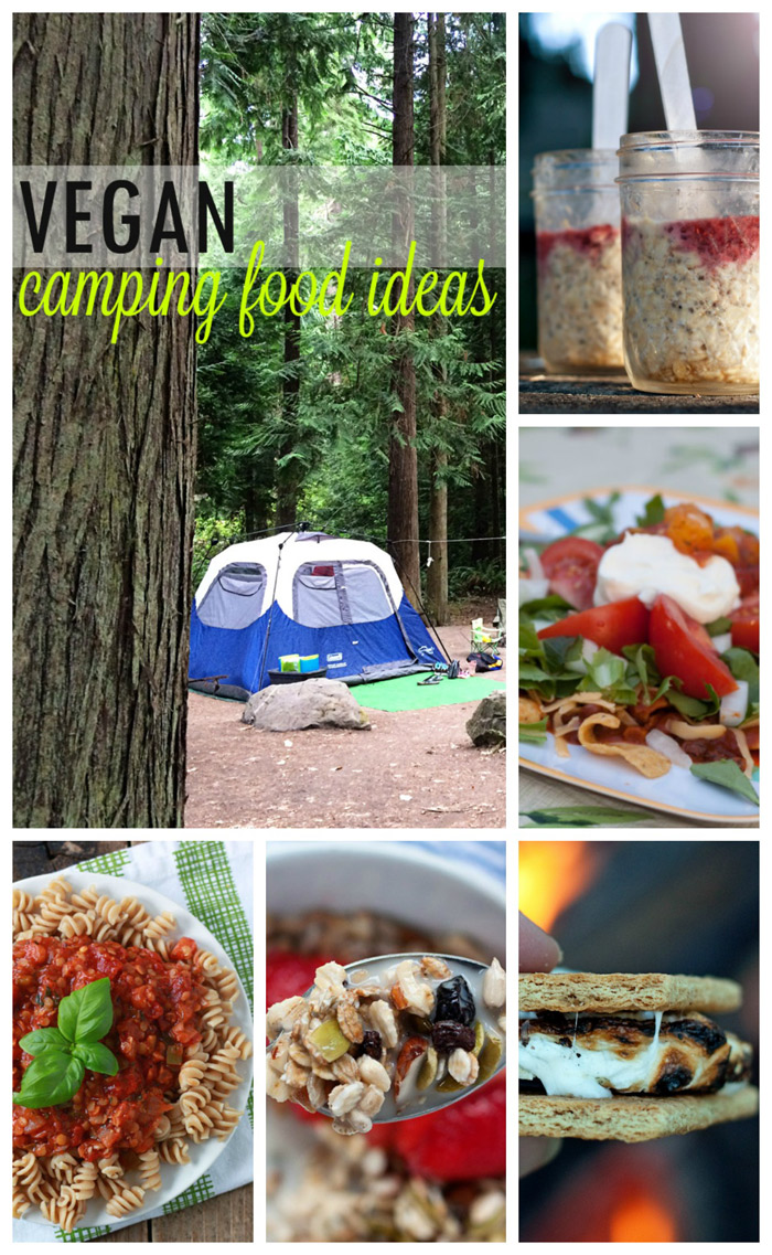 Loads of vegan camping food ideas - breakfast, lunch, snack, dinner, and even s'mores!