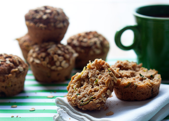 Vegan Zucchini Applesauce Muffins recipe - A healthier zucchini muffin! Shredded zucchini, moist applesauce, hearty oats and cinnamon make for some seriously delicious muffins. 