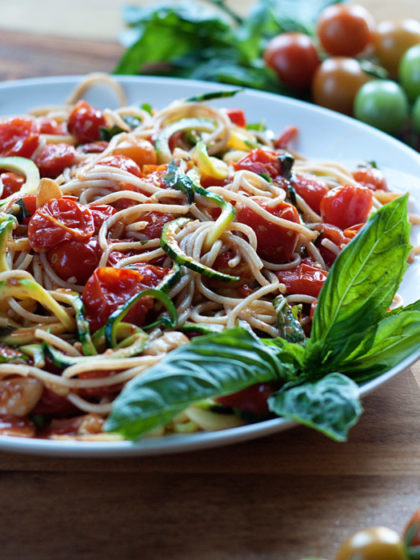 Zoodles & Noodles with Burst Cherry Tomato Sauce