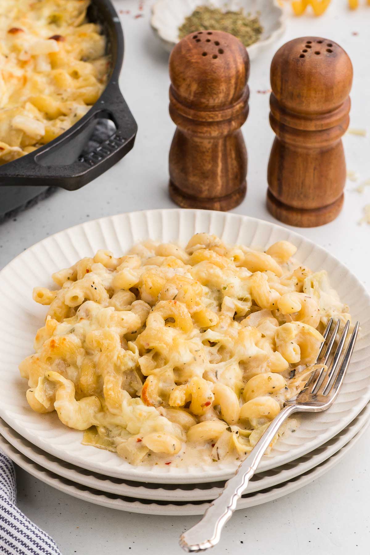 plate of artichoke baked pasta