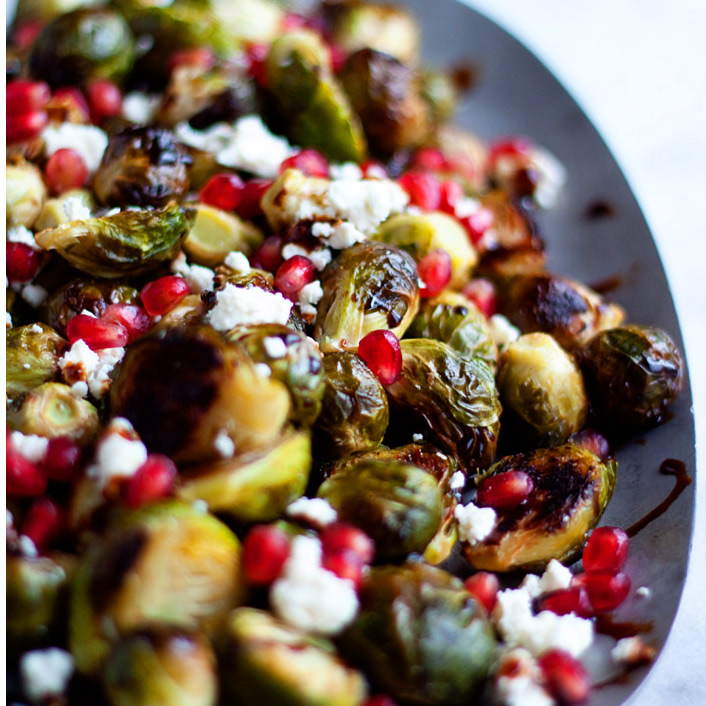Roasted Brussels Sprouts with Pomegranate & Feta