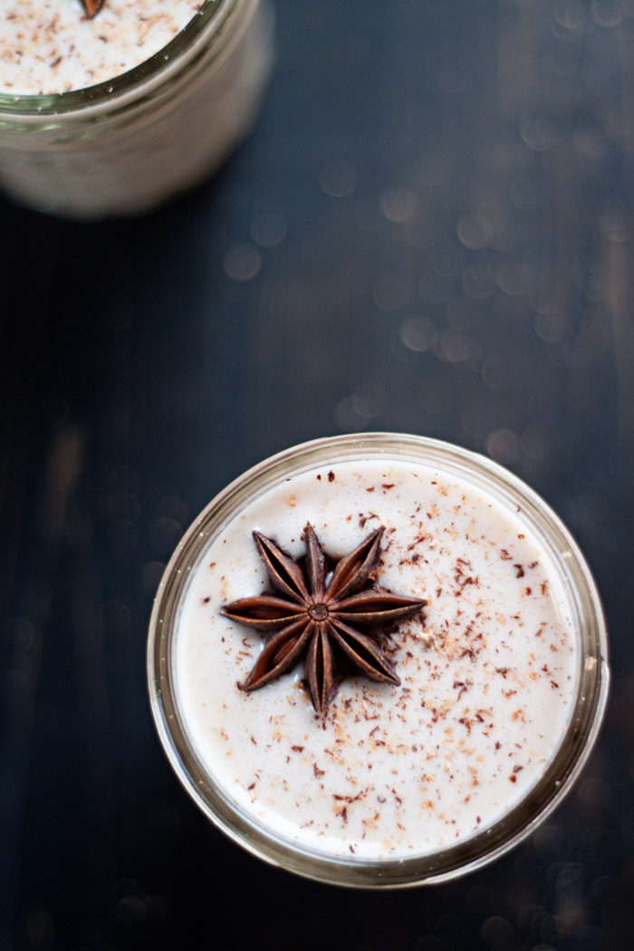 Chai-Spiced Vegan Eggnog recipe - Thick, rich, and vegan! Eggnog x chai spices = a perfect combination. I love this eggnog straight up or as a coffee creamer - and I sip it all December long.