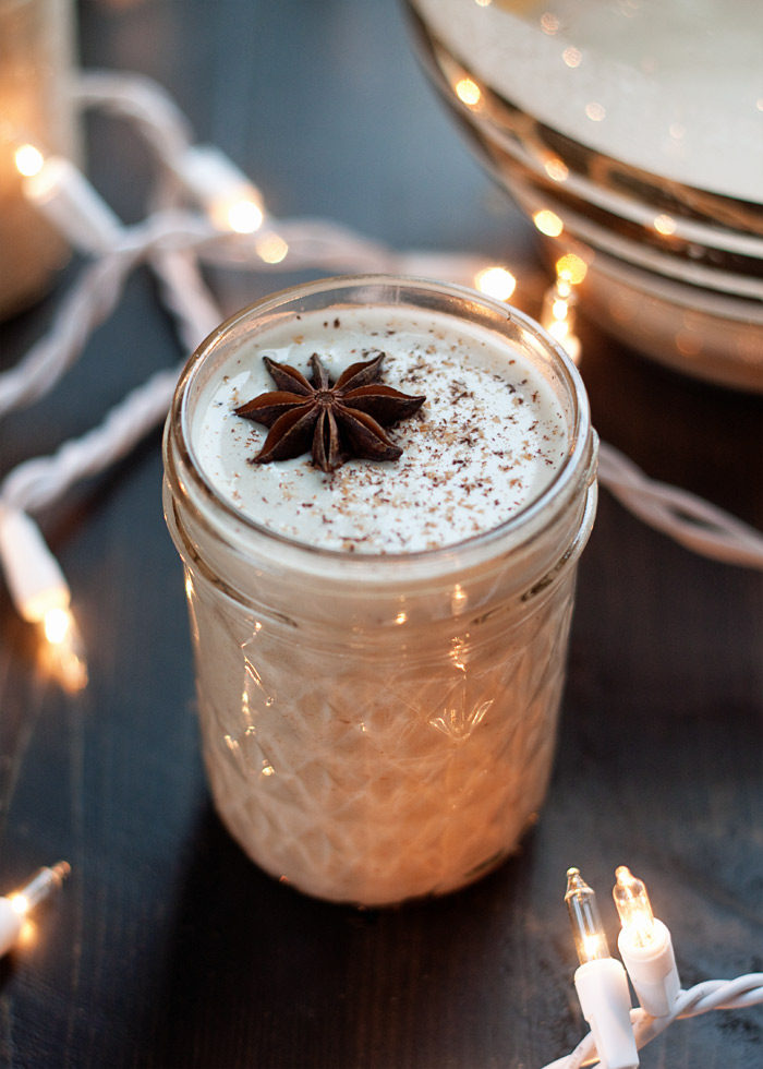 Chai-Spiced Vegan Eggnog recipe - Thick, rich, and vegan! Eggnog x chai spices = a perfect combination. I love this eggnog straight up or as a coffee creamer - and I sip it all December long.
