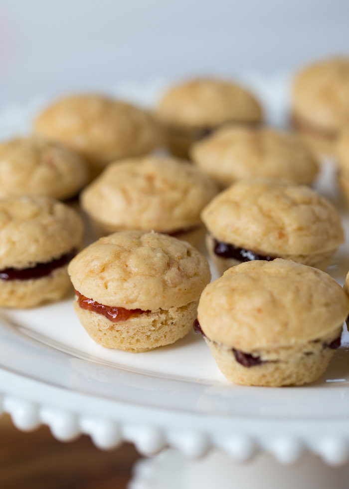 PB&J Mini Muffin Sandwich recipe - Perfect for lunch boxes or grab-and-go breakfasts, these mini muffins are sure to delight (almost) every kid. Dairy-free option. 