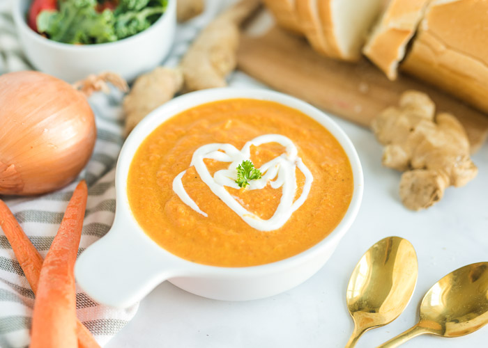 Dish of roasted carrot ginger soup