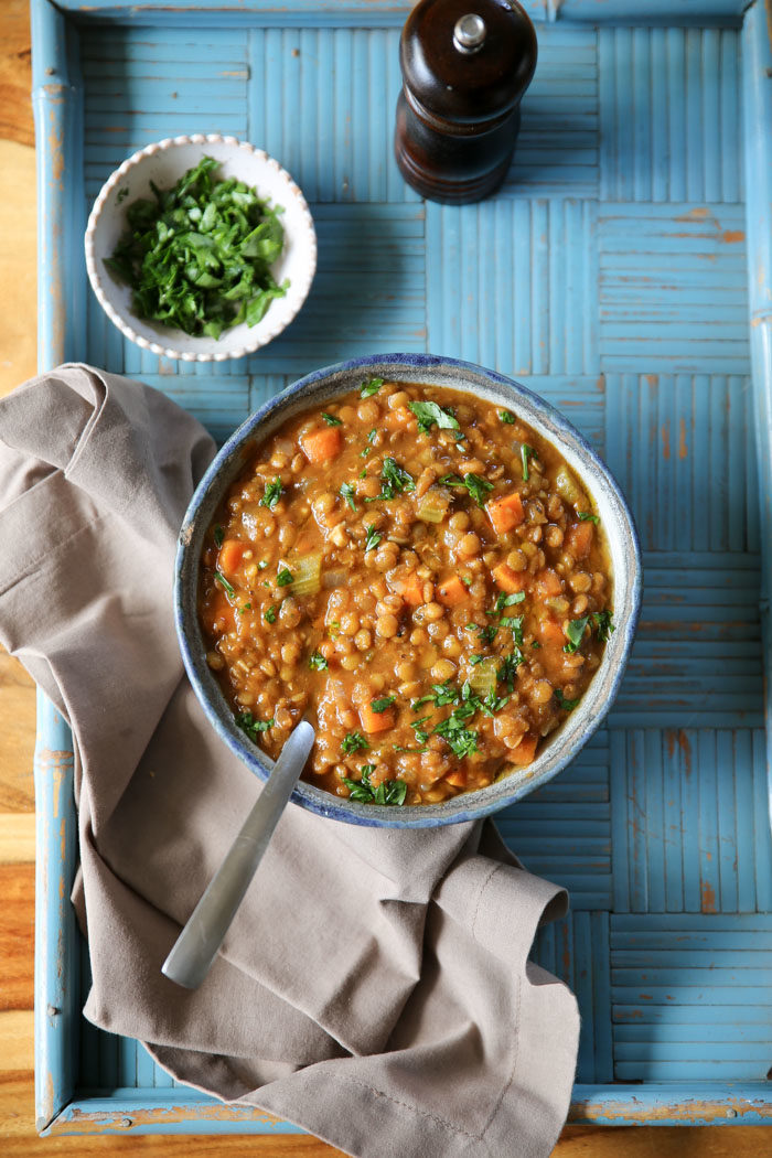 Instant Pot Lentil Vegetable Soup recipe - A simple yet hearty lentil soup that's far from boring-tasting. Green lentils, thyme, cumin, carrots, celery + a good simmer in the Instant Pot = winter weeknight heaven.