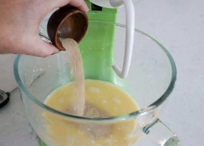 Adding the yeast to the water