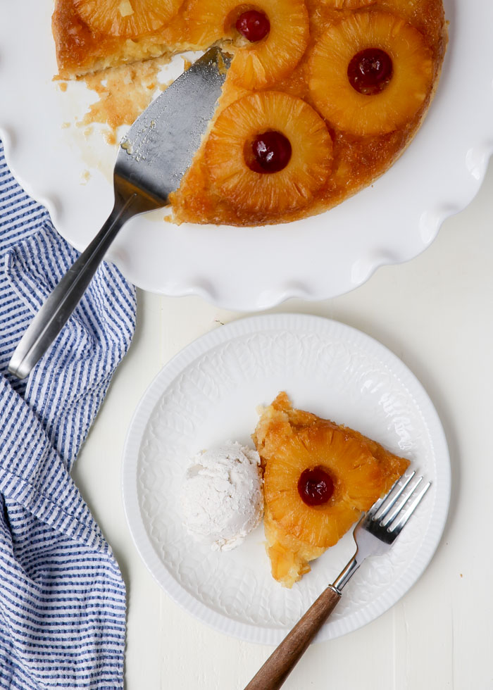 Vegan Pineapple Upside Down Cake recipe - The classic melt-in-your-mouth skillet cake with a brown sugar pineapple topping. And veganized ... but you'd never know it!