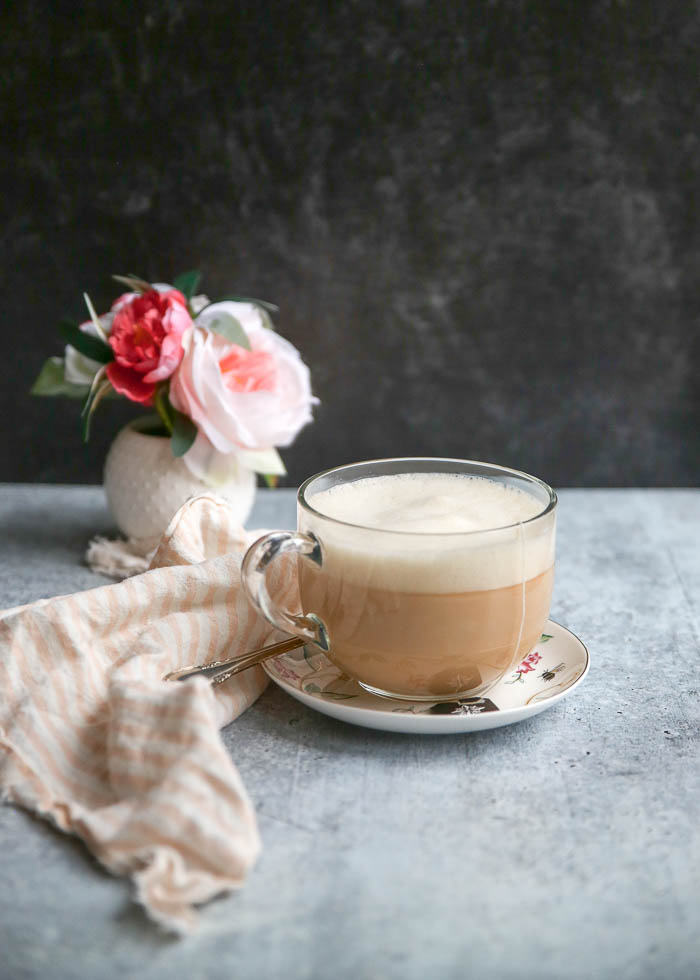 How to Make a London Fog Latte - A warm and cuddly drink made with citrussy Earl Gray tea, vanilla, honey, and steaming milk. Add a bit of lavender if you want, too, for even more cozy-factor! Made dairy-free with oat milk or almond, but feel free to use the milk you like!