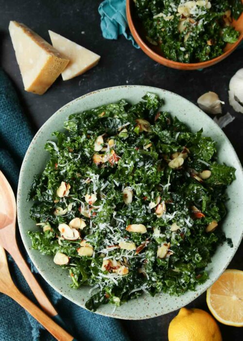LemonGarlic Kale Salad with Almonds Kitchen Treaty Recipes