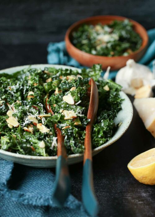 LemonGarlic Kale Salad with Almonds Kitchen Treaty Recipes