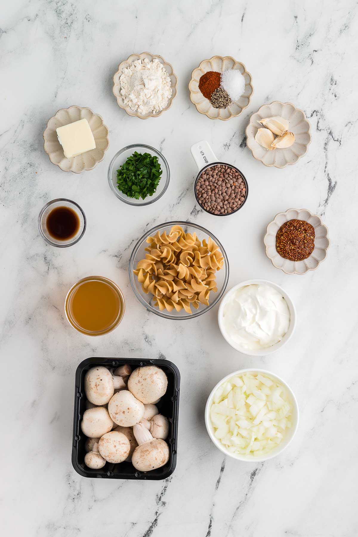 ingredients for Mushroom Lentil Stroganoff