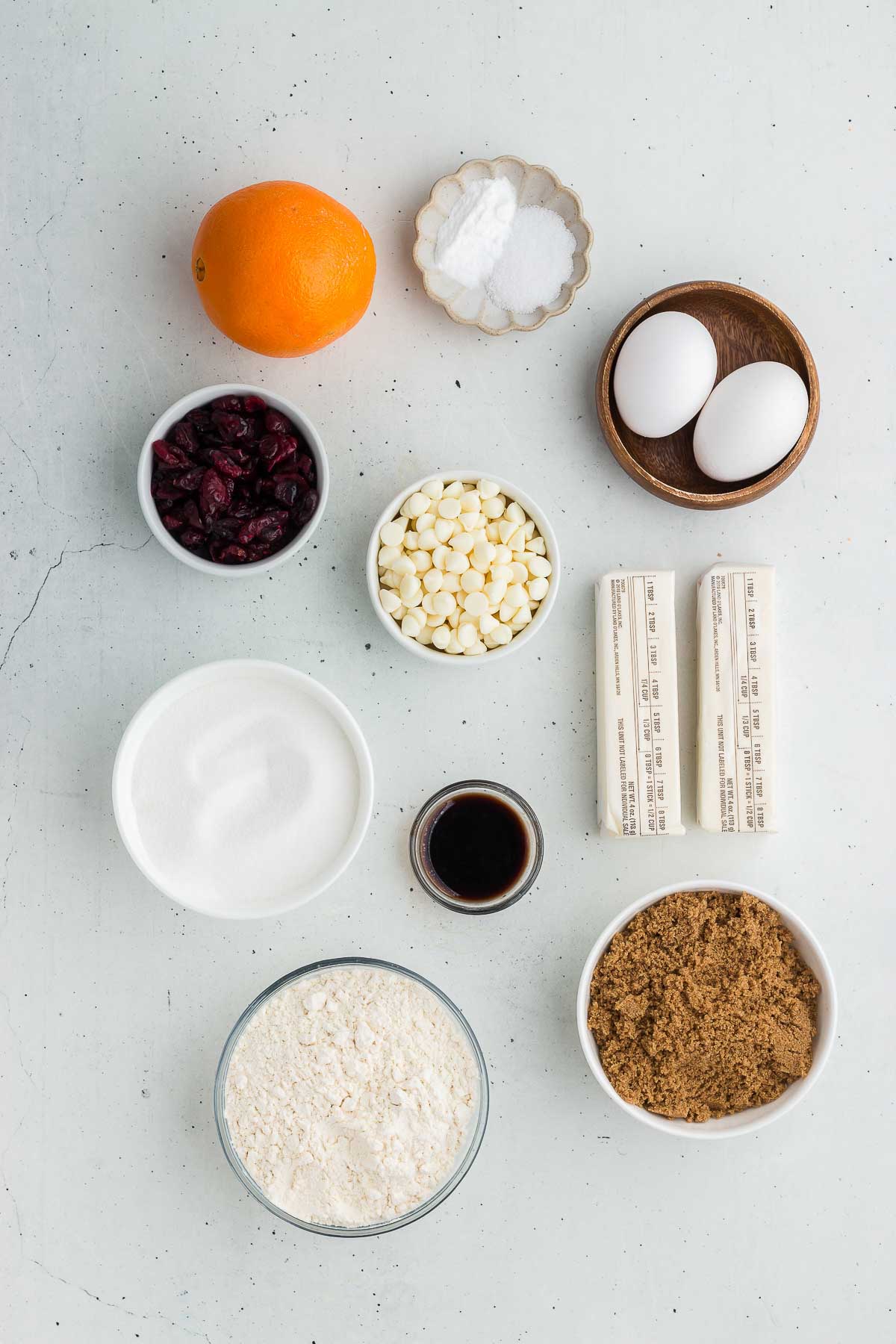 Ingredients for Cranberry Orange White Chocolate Chip Cookies
