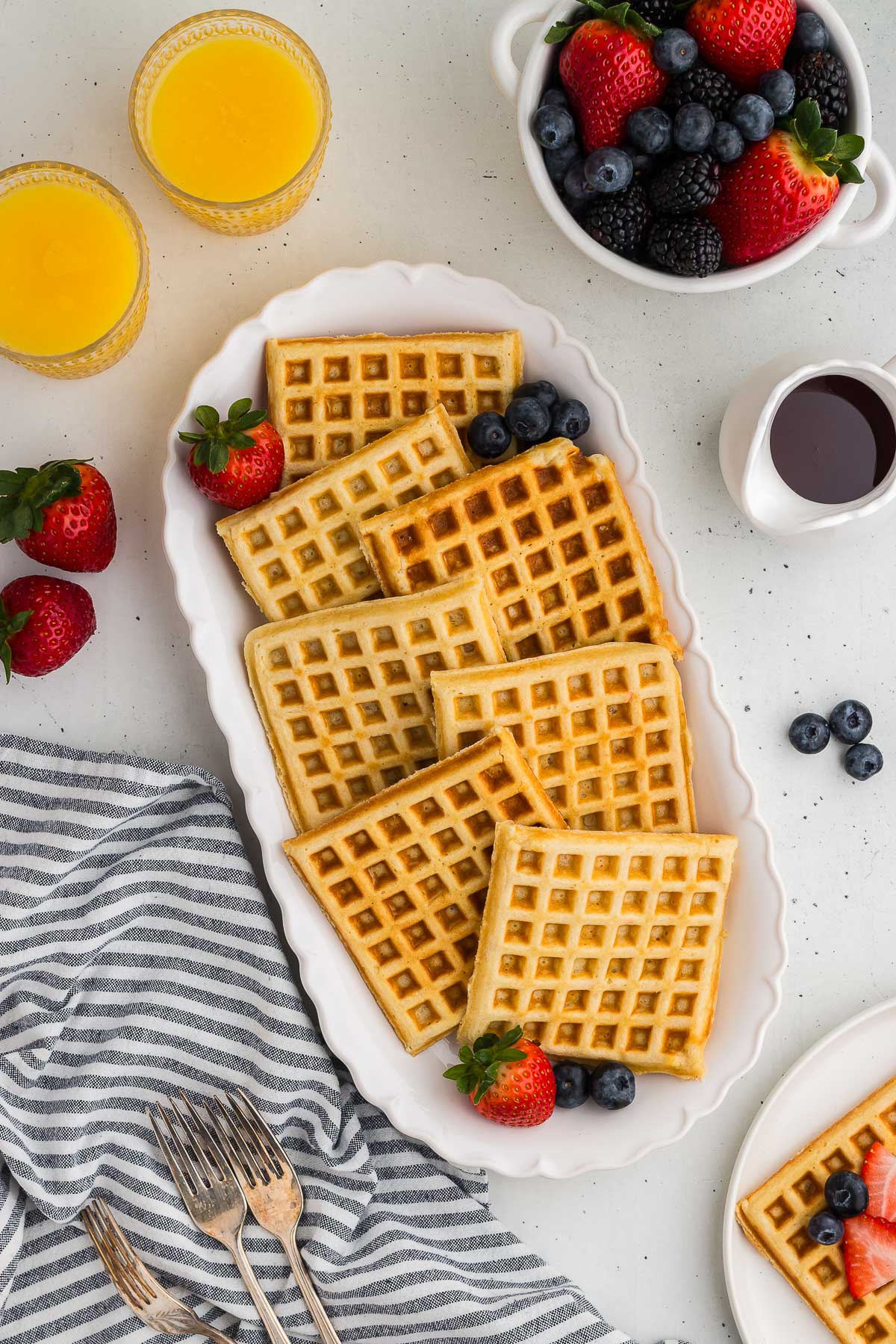Pile of waffles on a platter