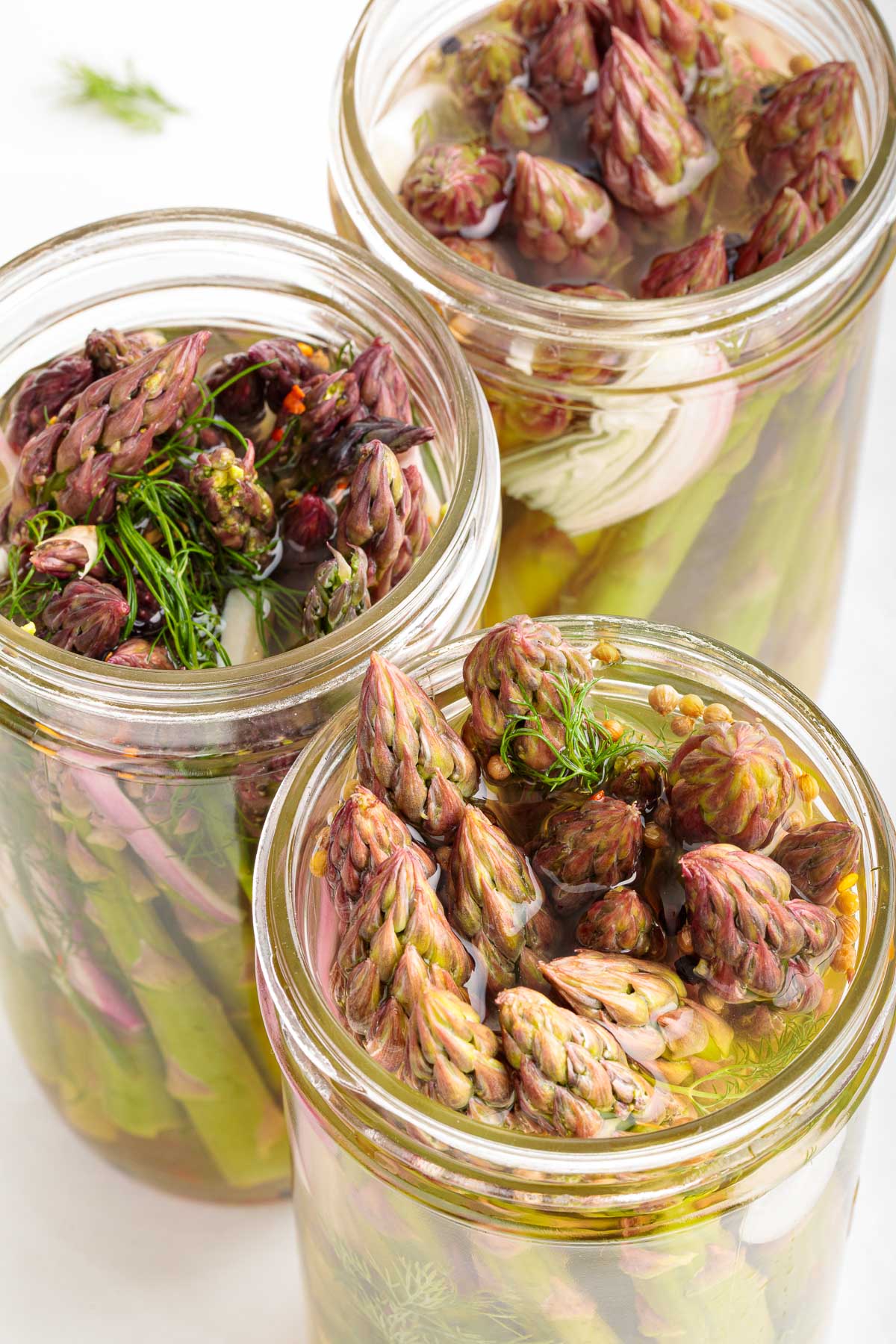 Three jars of Quick Pickled Asparagus