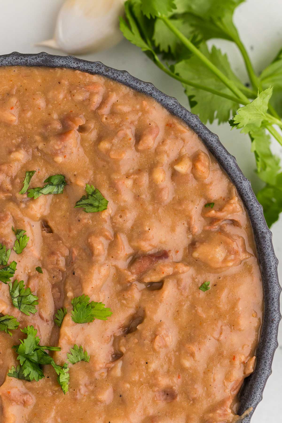 Top view of Homemade Refried Beans 