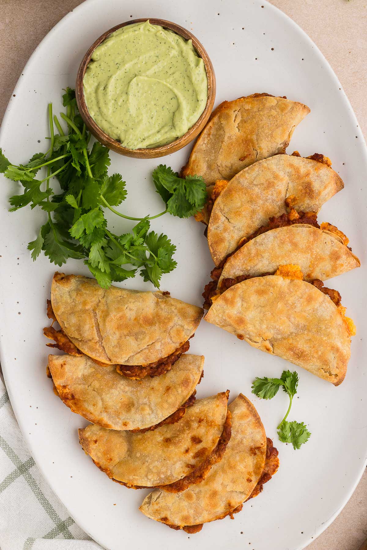 top view of crispy refried bean tacos