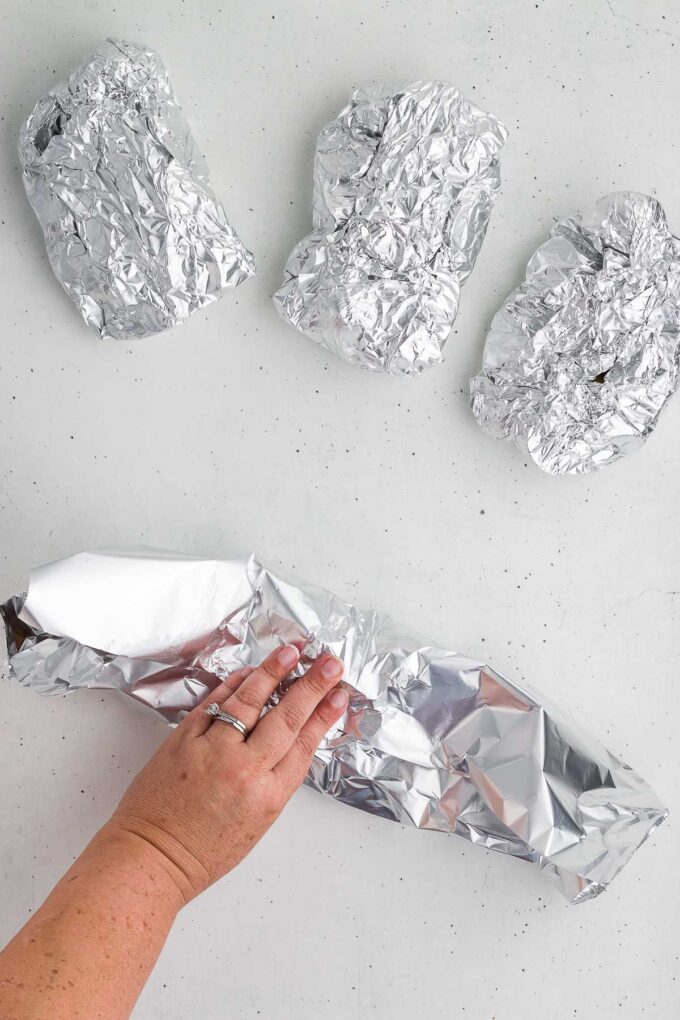 wrapping potatoes in foil for Grilled Potatoes in Foil